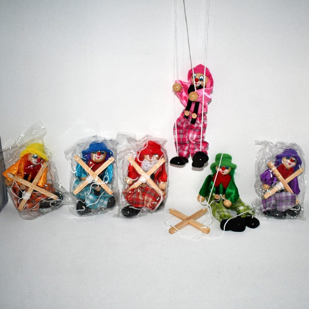 HWIWAOQM Wooden Marionette Clown Puppets, 6 Pack, Pull String Puppet Toys, 9.5 i